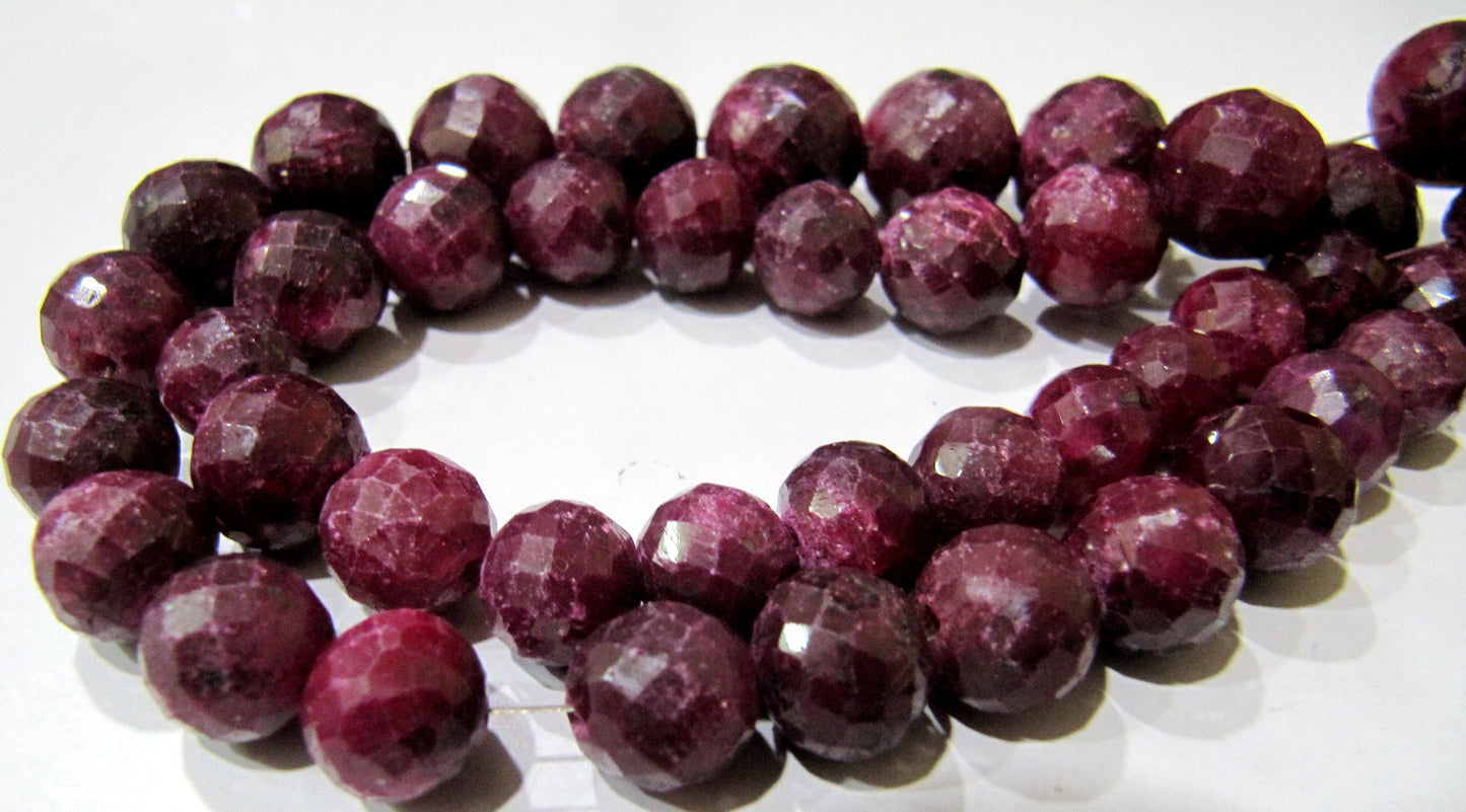 Ruby Corundum Round Ball Shape Briolette Faceted 8-12mm Size Gemstone beads Strand 8 inches long Precious Gemstone Beads Wholesale Prices