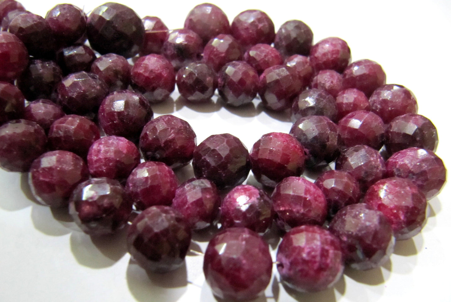 Ruby Corundum Round Ball Shape Briolette Faceted 8-12mm Size Gemstone beads Strand 8 inches long Precious Gemstone Beads Wholesale Prices