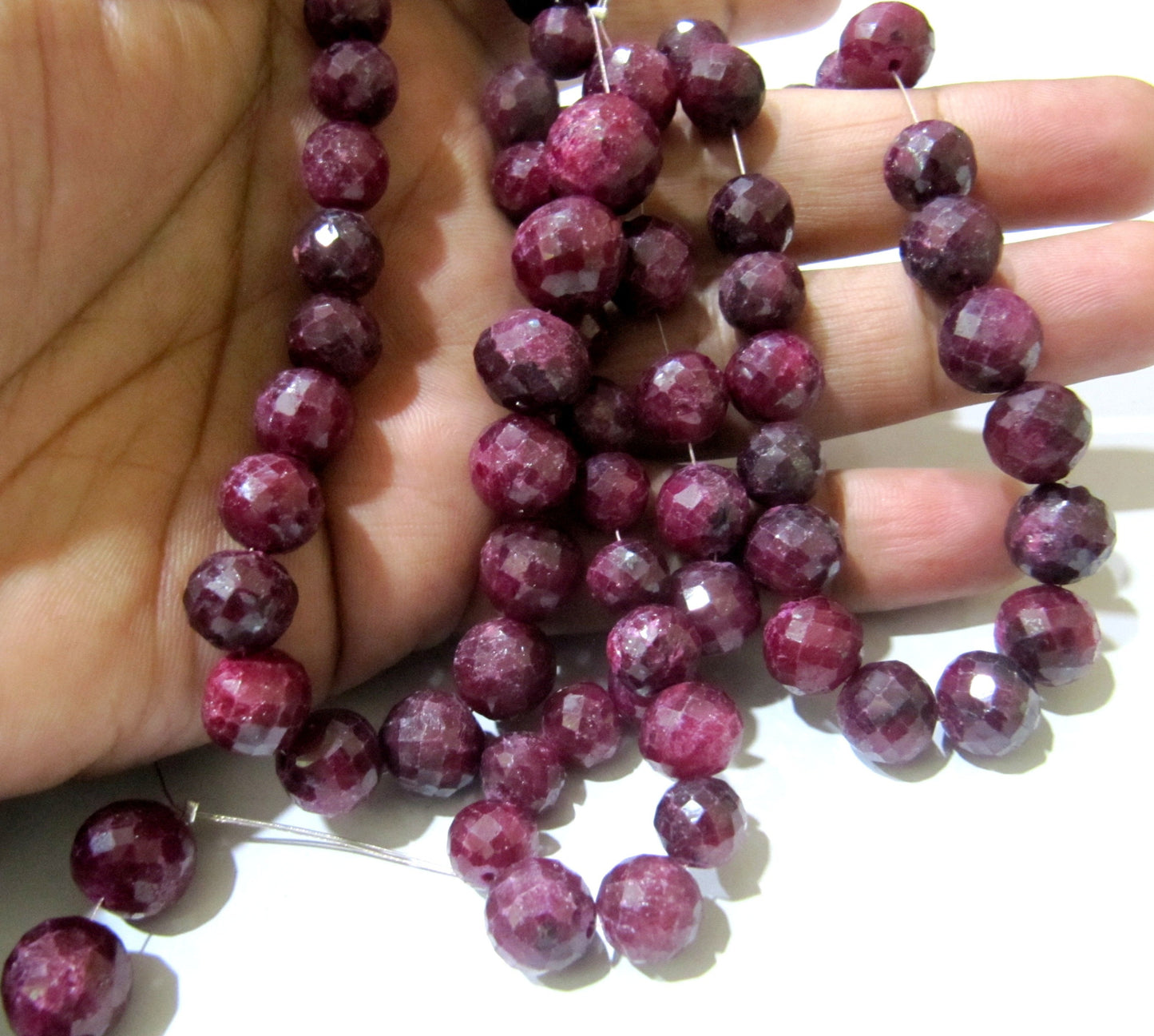Ruby Corundum Round Ball Shape Briolette Faceted 8-12mm Size Gemstone beads Strand 8 inches long Precious Gemstone Beads Wholesale Prices