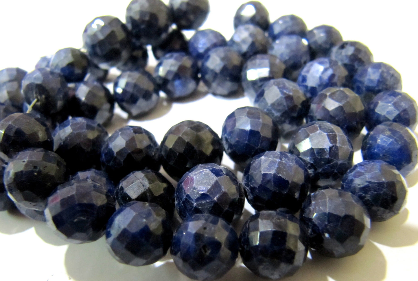 Blue sapphire Corundum Round Ball Shape Briolette Faceted 9-12mm Size Gemstone beads Strand 8 inches long Precious Gemstone Beads