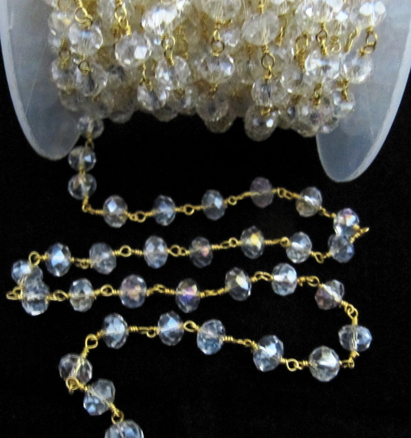 3 Feet- Crystal Quartz Mystic Coated Beaded Rosary Chain Rondelle Faceted 6mm Clear Quartz Beads Chain Wholesale Prices