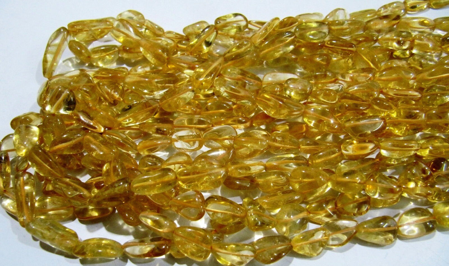 Natural Genuine Citrine Nugget Shape 8 to 12mm long Plain Smooth tumbled Beads Sold per strand of 12 inches long Gemstone Beads