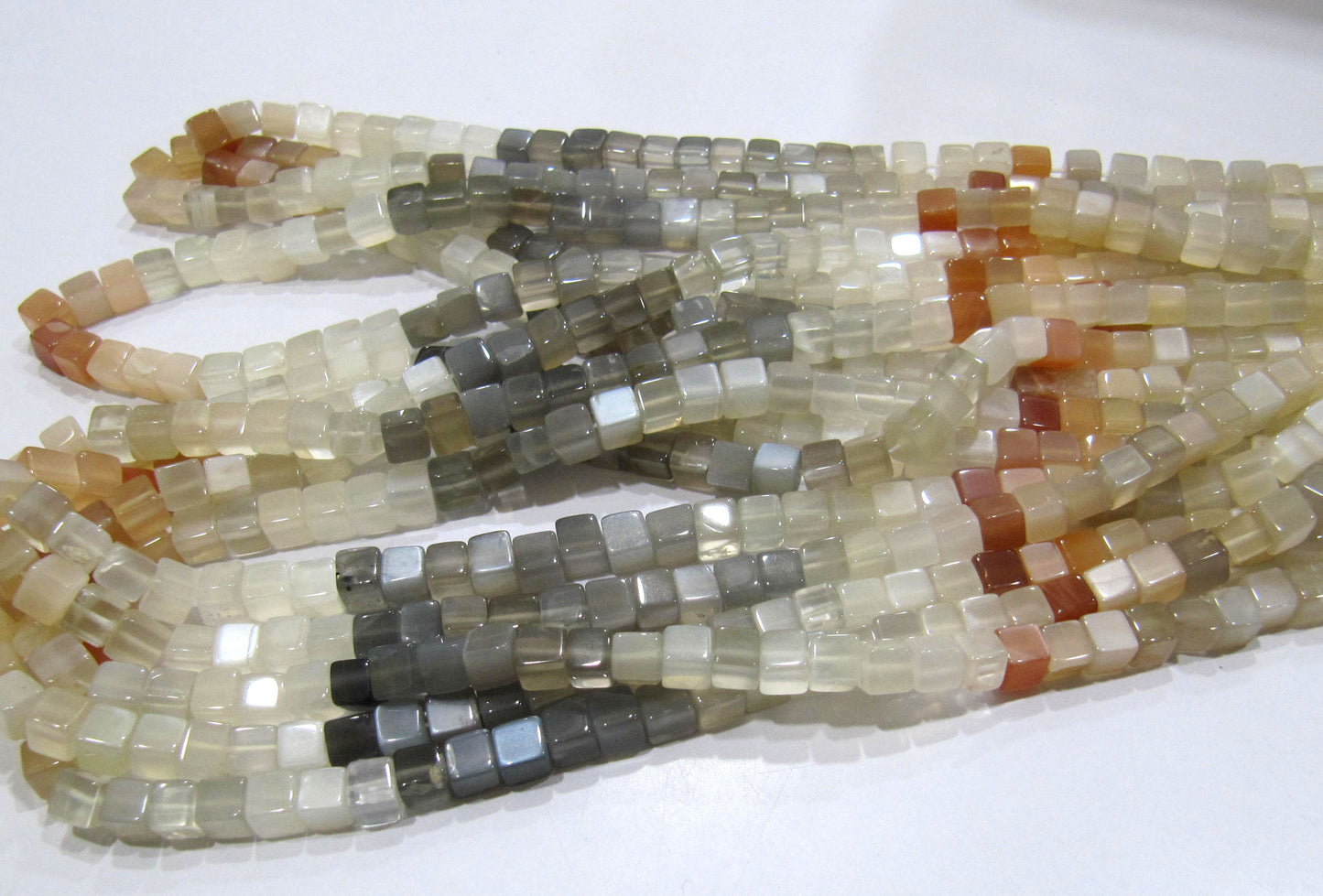 Natural Multi Moonstone Cube 5mm Plain Smooth Box Shape Beads Strand 8 inches long Multi Gemstone Beads Wholesale Prices