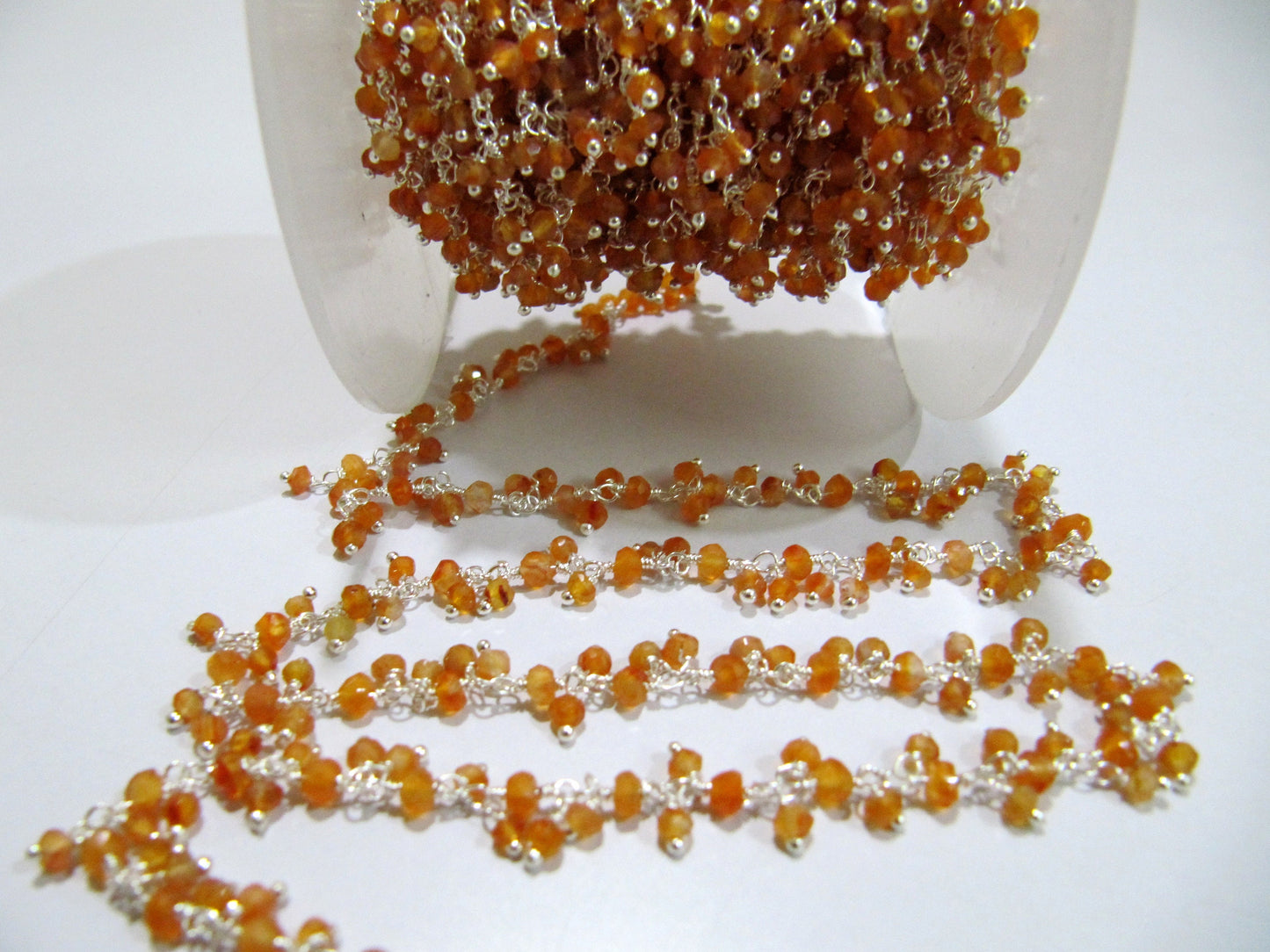 Natural Carnelian Rondelle Faceted 3mm Size Beaded Wire Wrapped Dangling cluster Chain Jewelry making Gemstone Chain sold per foot
