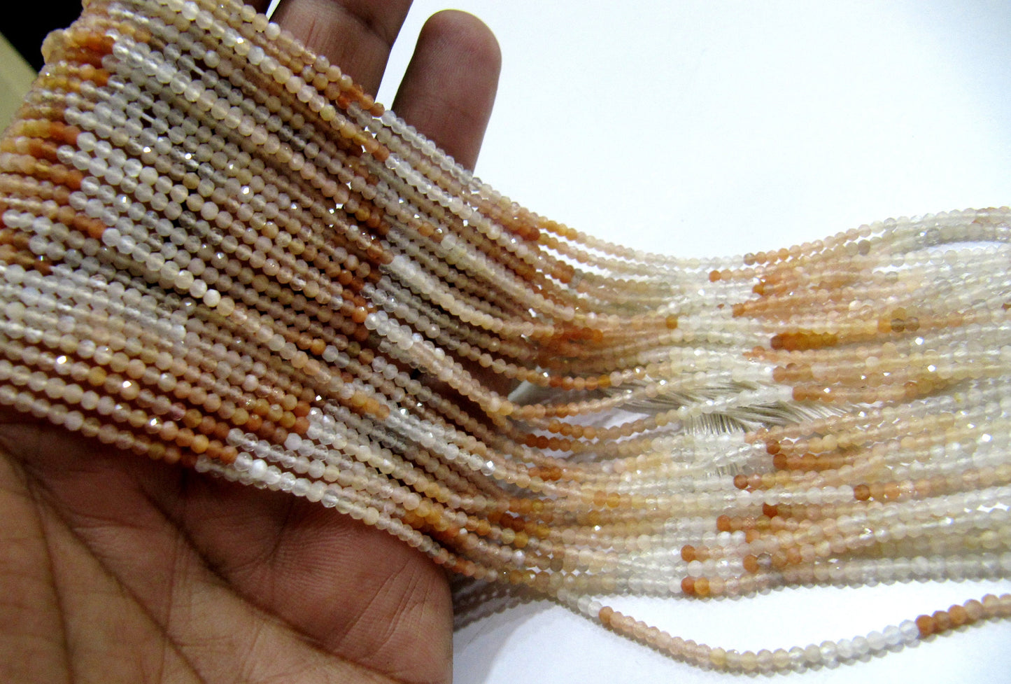 Natural Peach Moonstone 2.5mm Rondelle Micro faceted Gemstone Beads Strand 13 Inches Long Best Quality Beads