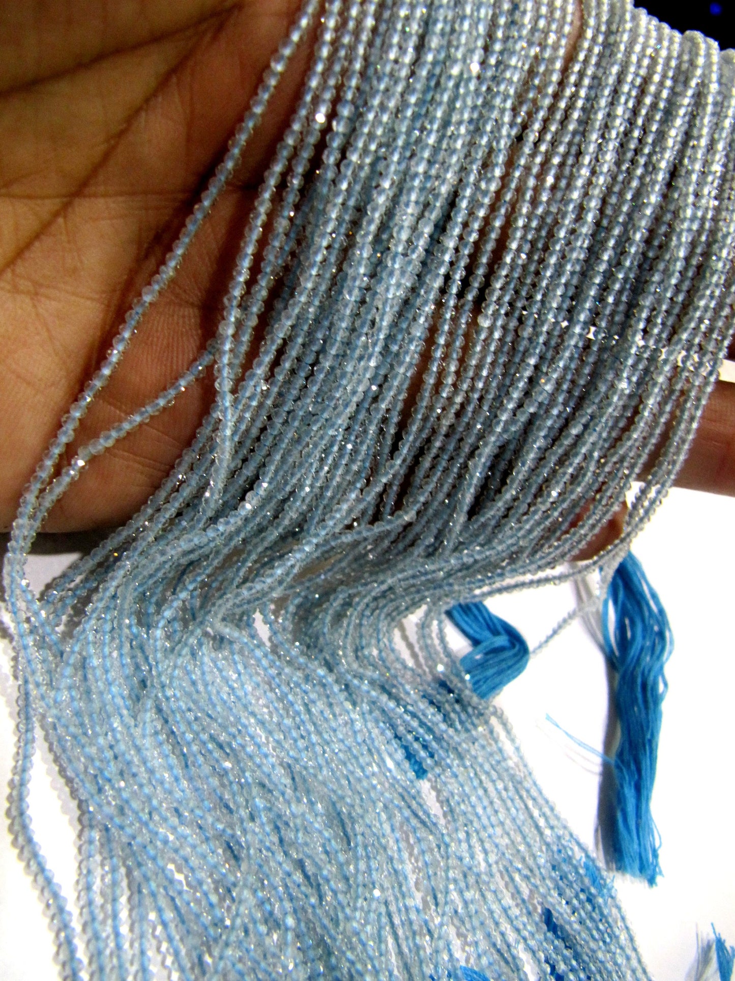 Natural Aquamarine 2mm Rondelle Micro faceted Gemstone Beads Strand 13 Inches Long Best Quality Beads Sold Per Strand