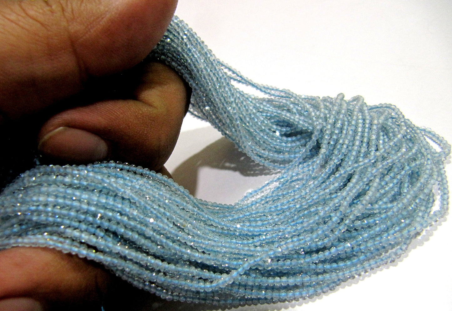 Natural Aquamarine 2mm Rondelle Micro faceted Gemstone Beads Strand 13 Inches Long Best Quality Beads Sold Per Strand