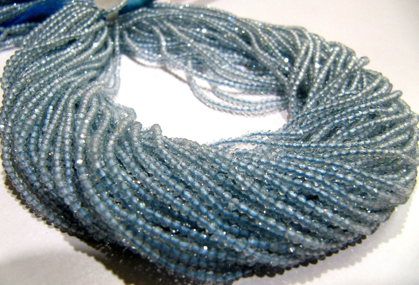 Natural Aquamarine 2mm Rondelle Micro faceted Gemstone Beads Strand 13 Inches Long Best Quality Beads Sold Per Strand