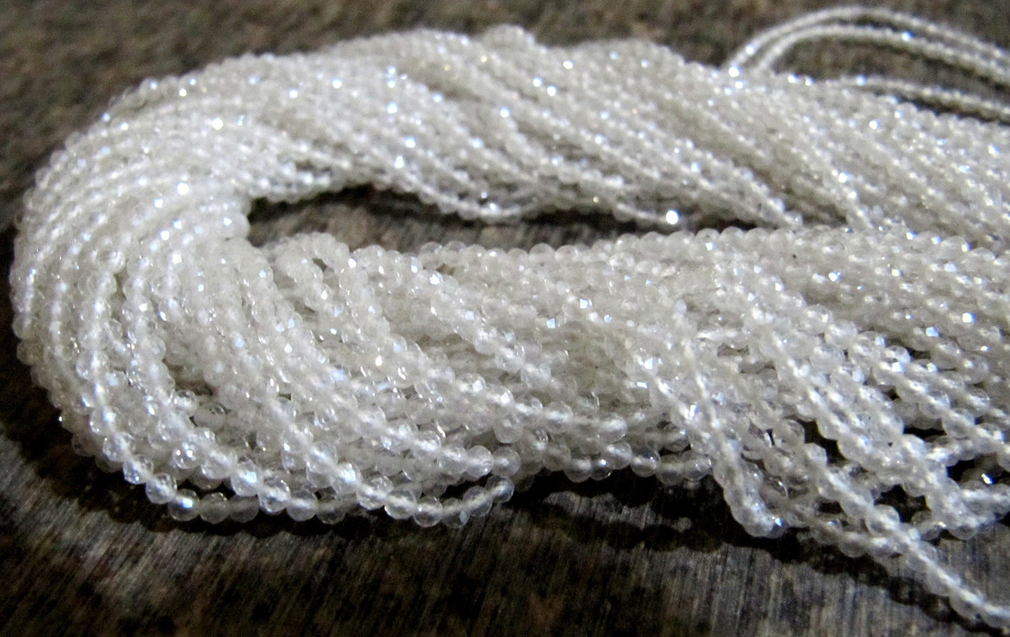 Natural Rock Crystal 2mm Rondelle Micro faceted Gemstone Beads Strand 13 Inches Long Best Quality Beads Sold Per Strand