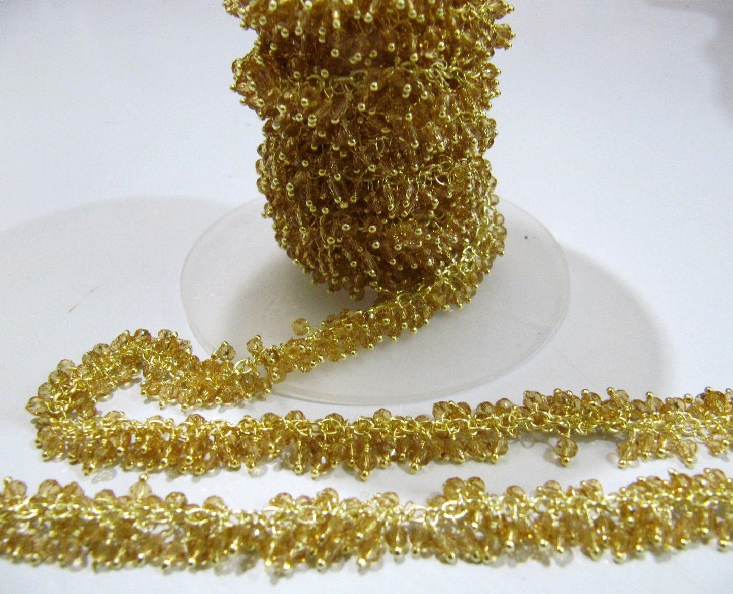 Citrine Quartz Rondelle Faceted 2.5mm Beads Wire Wrapped chain Grape Dangling Cluster Chain Handmade Jewelry making Chain sold per foot