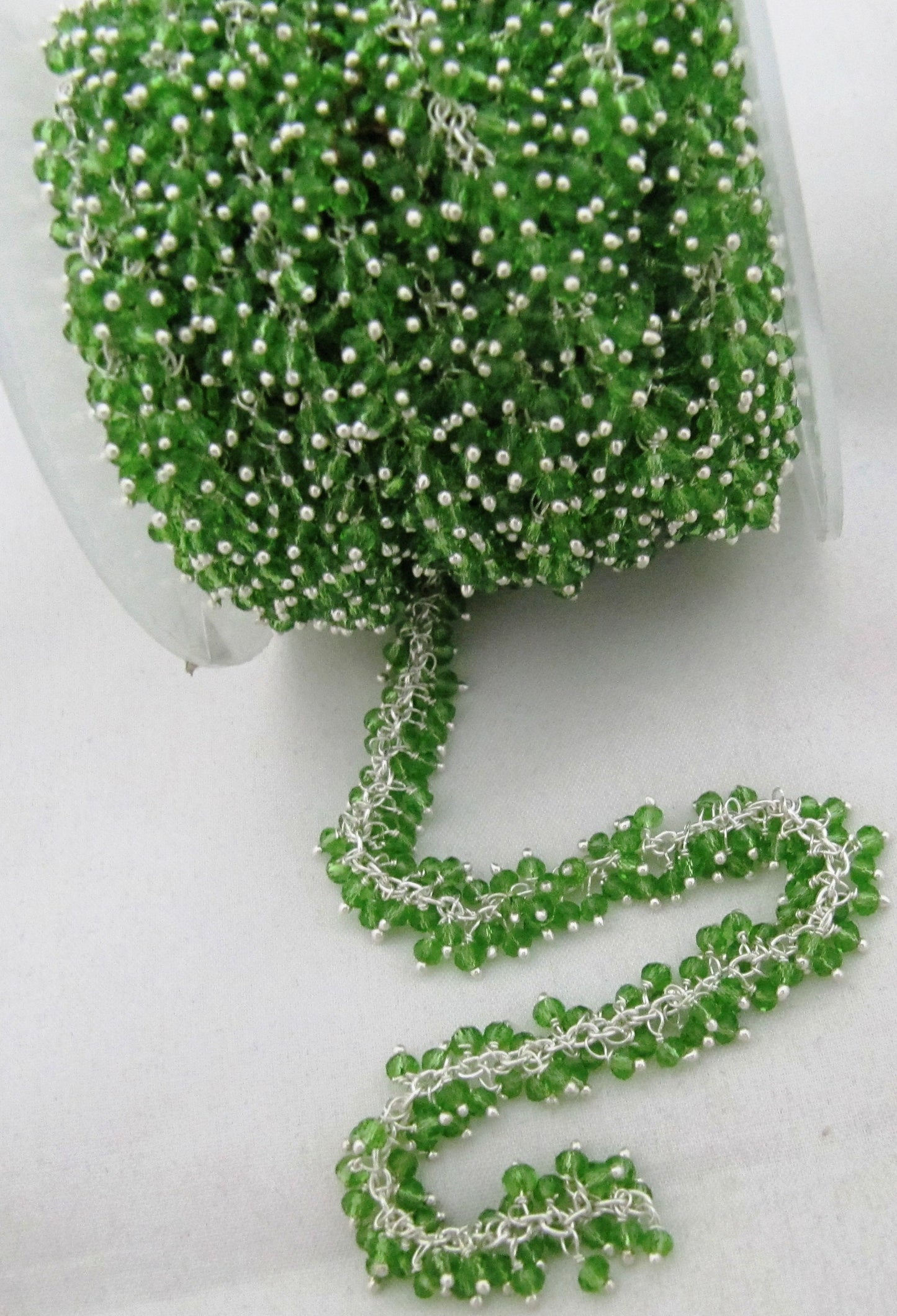 Peridot Rondelle Faceted 2.5mm Beads Wire Wrapped Chain Grape Dangling Cluster Handmade Chain sold per foot hydro Quartz beads