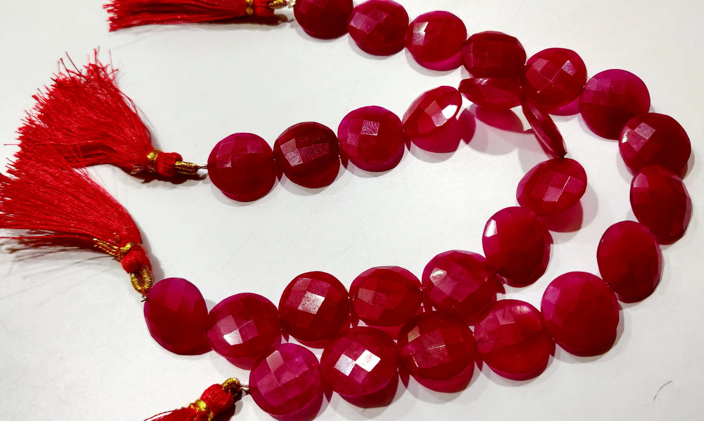 Ruby Round Coin Shape Briolette Faceted Straight Drilled Beads 15 mm Sold per Strand 8 inches long Red Gemstone beads Wholesale