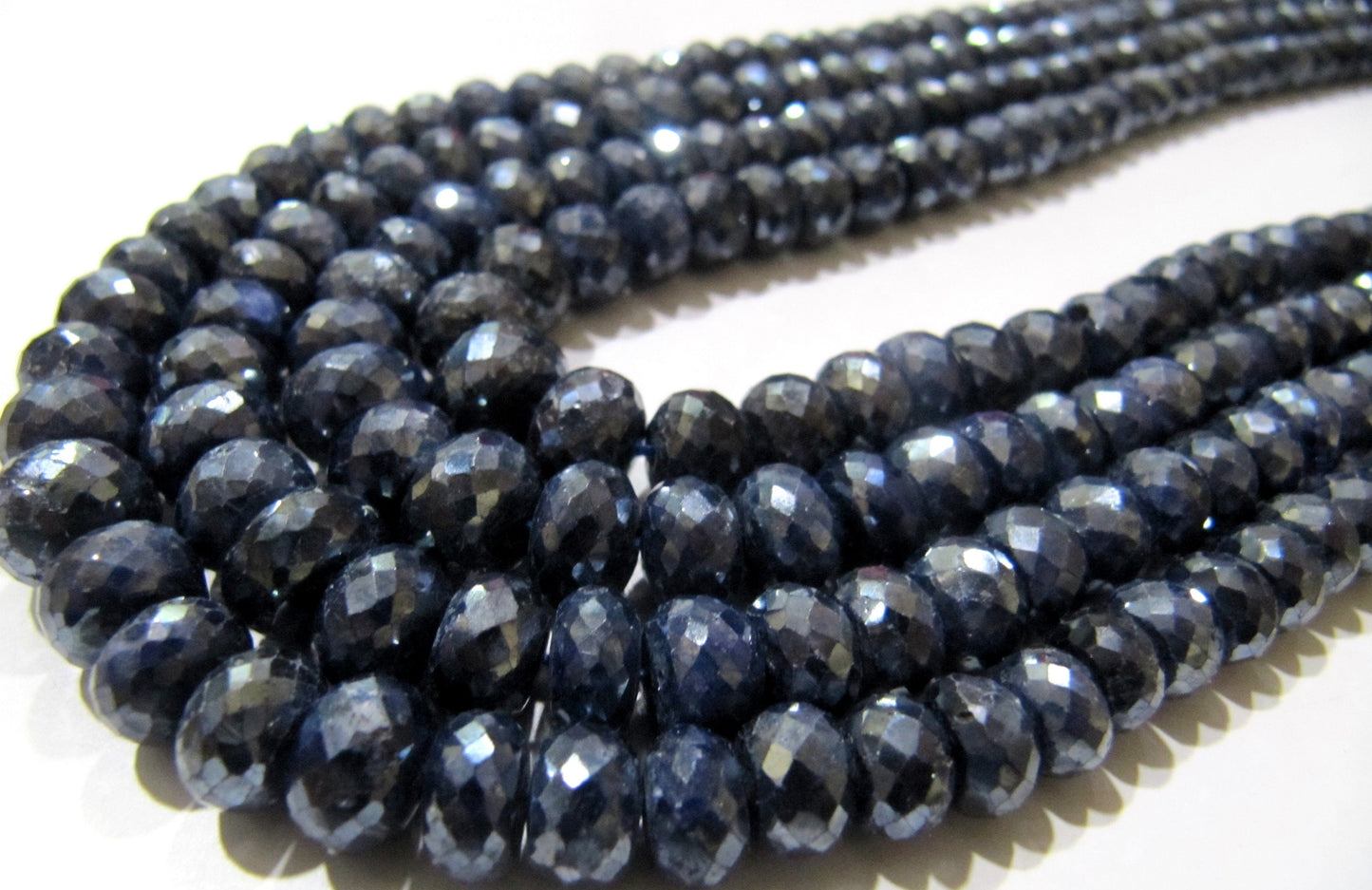 Natural Blue Sapphire Silverite Rondelle Faceted 6 to 9mm Size Graduated Gemstone Beads strand 8 Inches Long Wholesale Prices