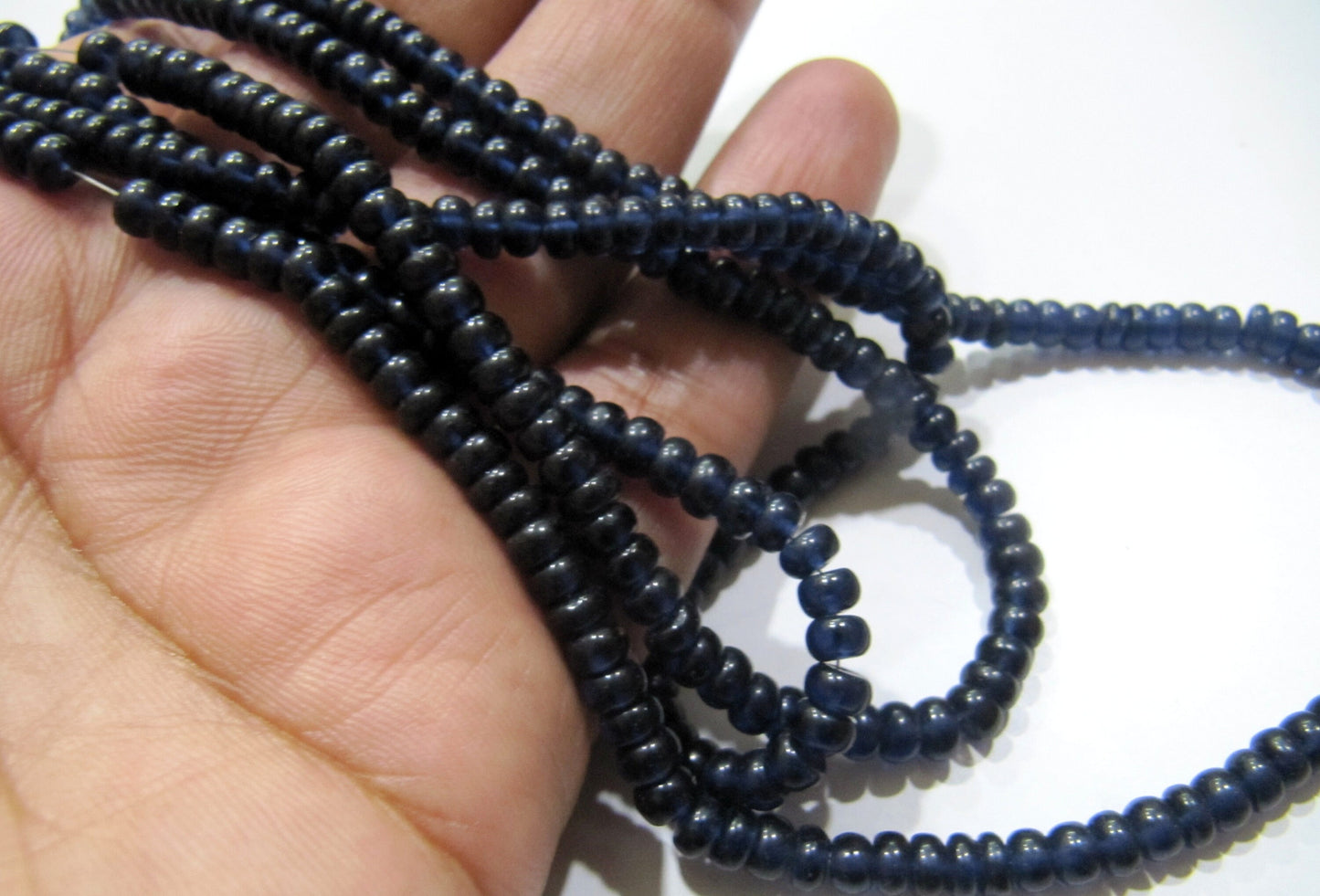 Blue Sapphire Rondelle Plain Smooth 4-5mm Imitation Lab Created Sapphire Beads Strand 13 inches Long Jewelry Making Beads