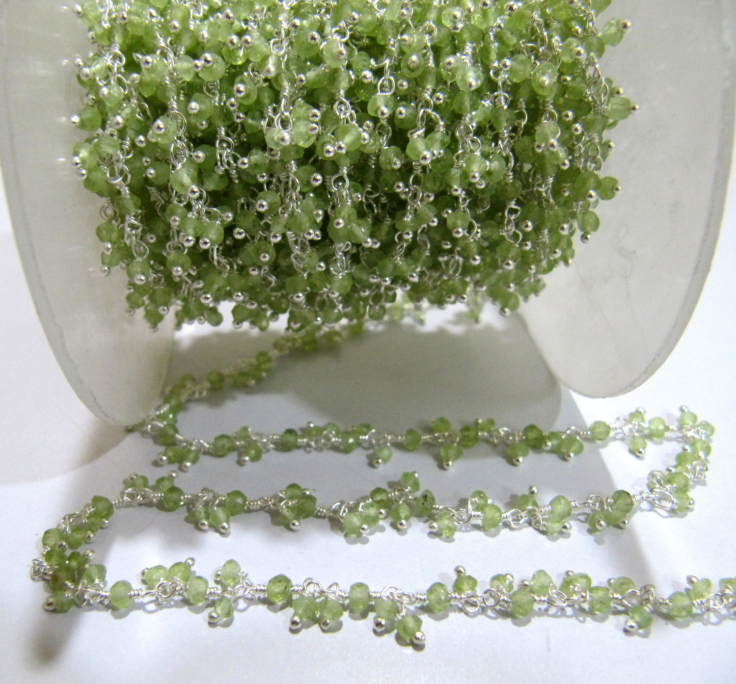 Genuine Peridot Rondelle Faceted 3mm beaded Wire Wrapped Cluster Dangling Chain Jewelry Making gemstone chain Wholesale Prices