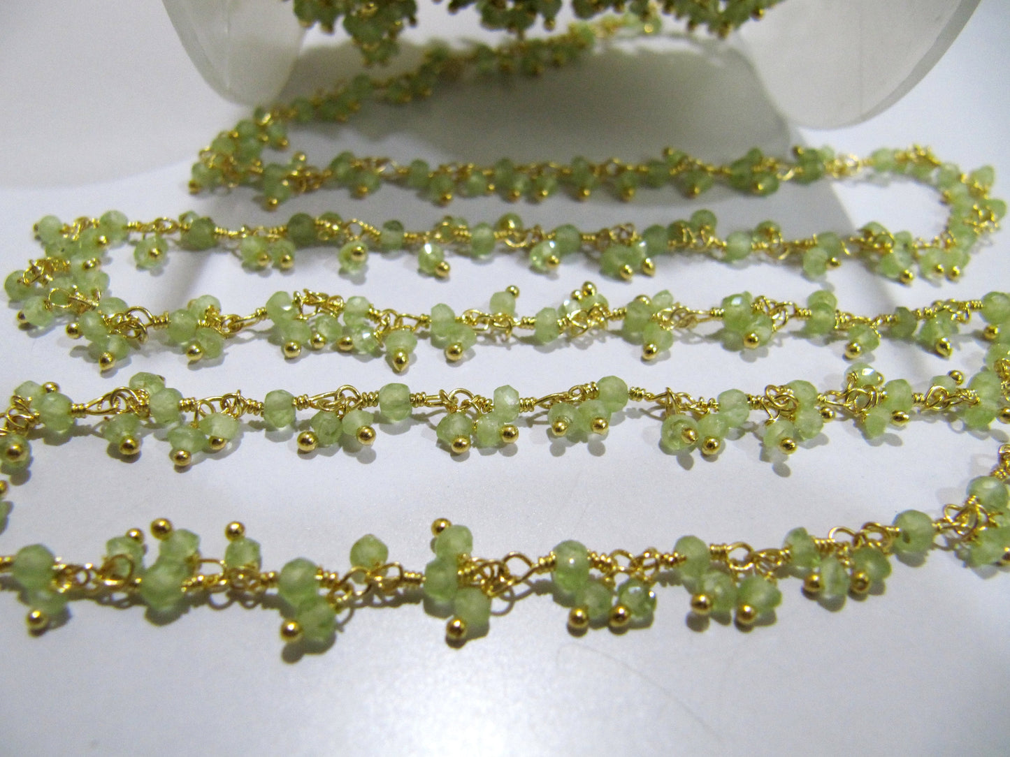 Genuine Peridot Rondelle Faceted 3mm beaded Wire Wrapped Cluster Dangling Chain Jewelry Making gemstone chain Wholesale Prices