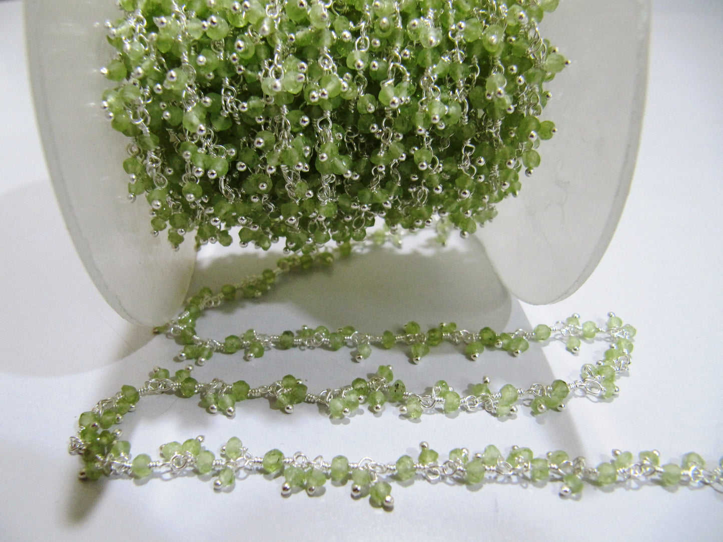 Genuine Peridot Rondelle Faceted 3mm beaded Wire Wrapped Cluster Dangling Chain Jewelry Making gemstone chain Wholesale Prices
