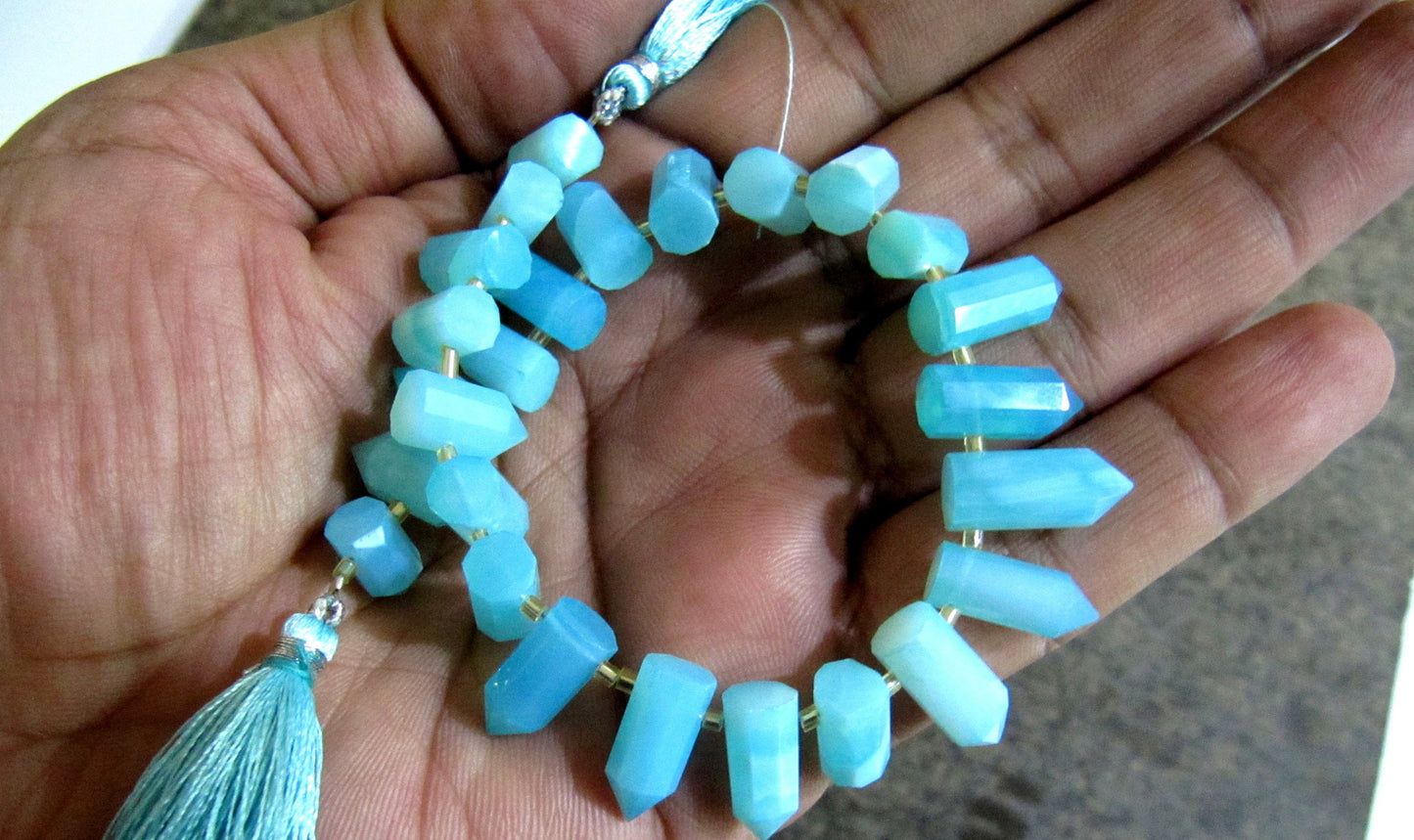 Natural Peruvian Blue Opal Briolette Faceted Pencil Bullet Shape 0.5 to 1 inch long beads Strand 8 inches Wholesale Prices