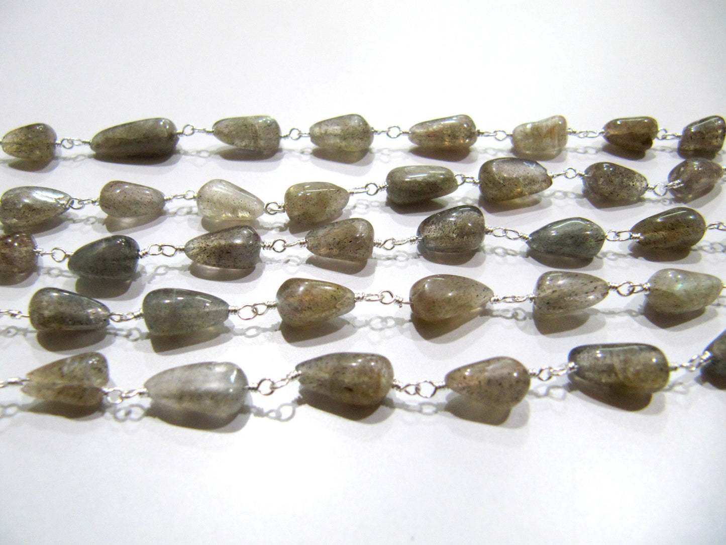 Natural Labradorite Plain Smooth Drop Shape 5x10mm Size Wire Wrapped Beaded Rosary Chain Jewelry making Chain Wholesale Prices sold per foot