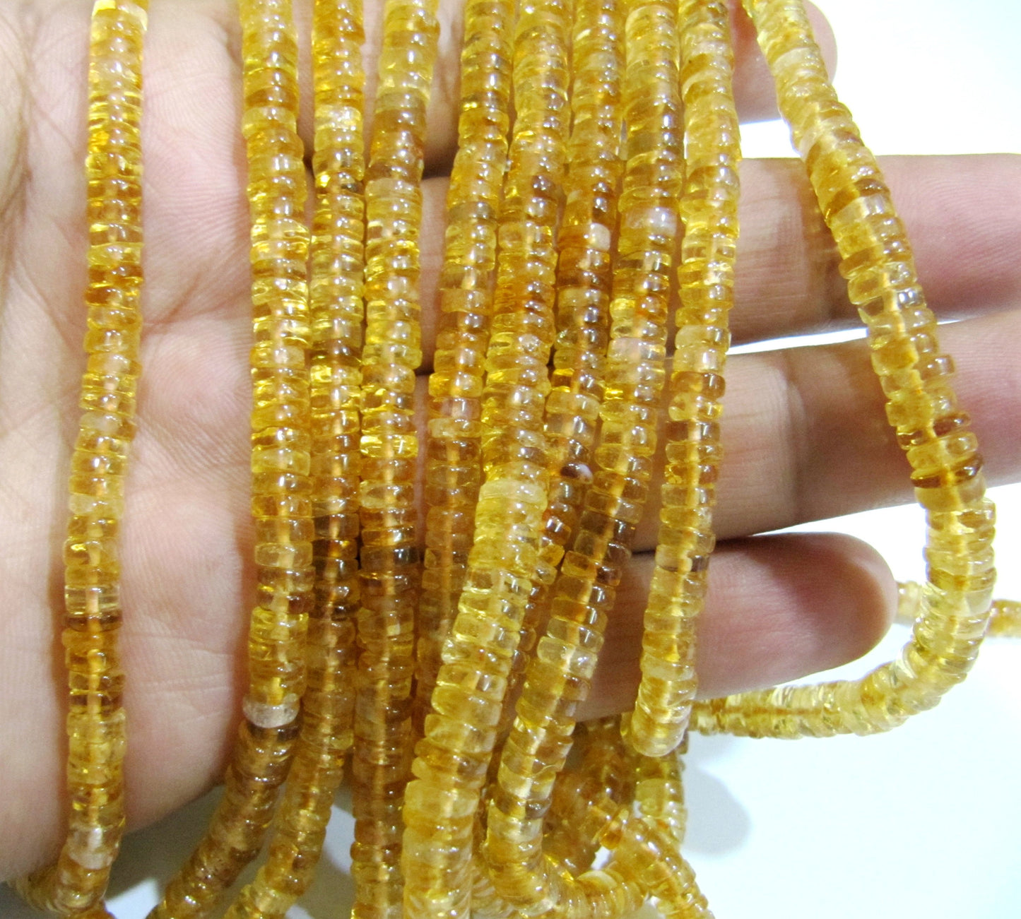 Natural Citrine Tyre Shape Rondelle Plain Smooth Size 4 to 8mm Jewelry Making Beads Strand 8 inches Long Sold Per Strand