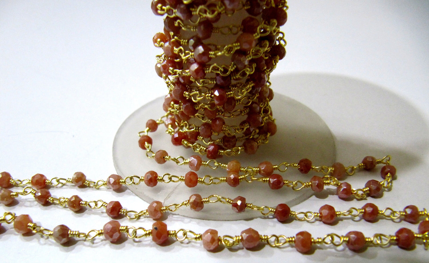 Natural Brown Silverite AB Coated 3-4mm Size Rondelle Faceted Beaded Rosary Wire Wrapped Beaded chain Wholesale Price per foot