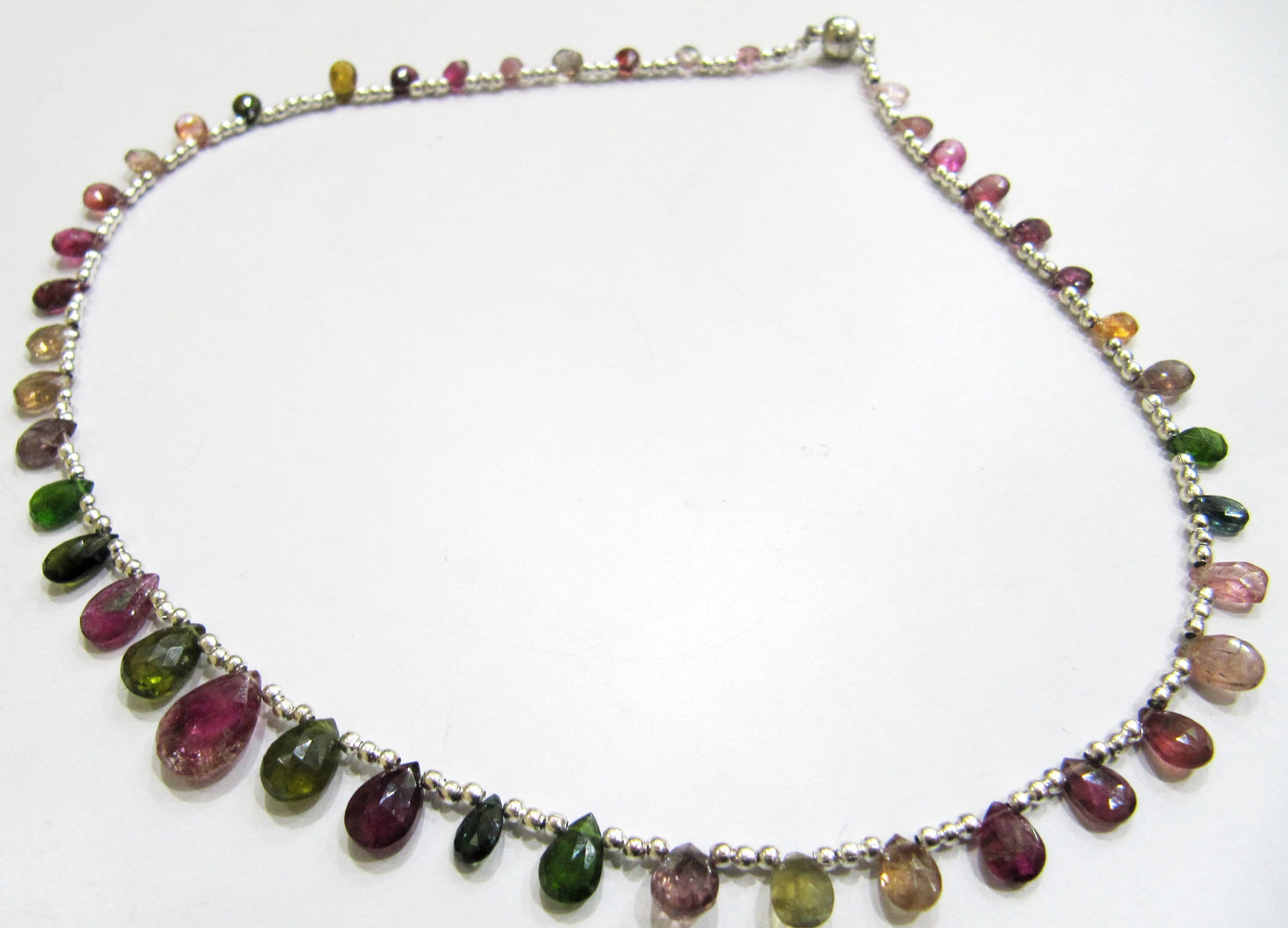 Natural Multi Tourmaline Briolette Faceted Pear Shape 4X6mm to 9X12mm Size Beaded Necklace 16 Inches Long With Magnetic Clasp