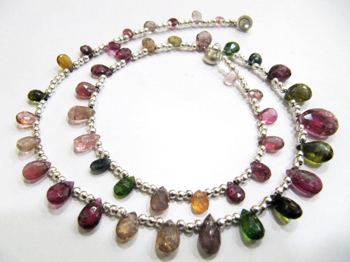 Natural Multi Tourmaline Briolette Faceted Pear Shape 4X6mm to 9X12mm Size Beaded Necklace 16 Inches Long With Magnetic Clasp