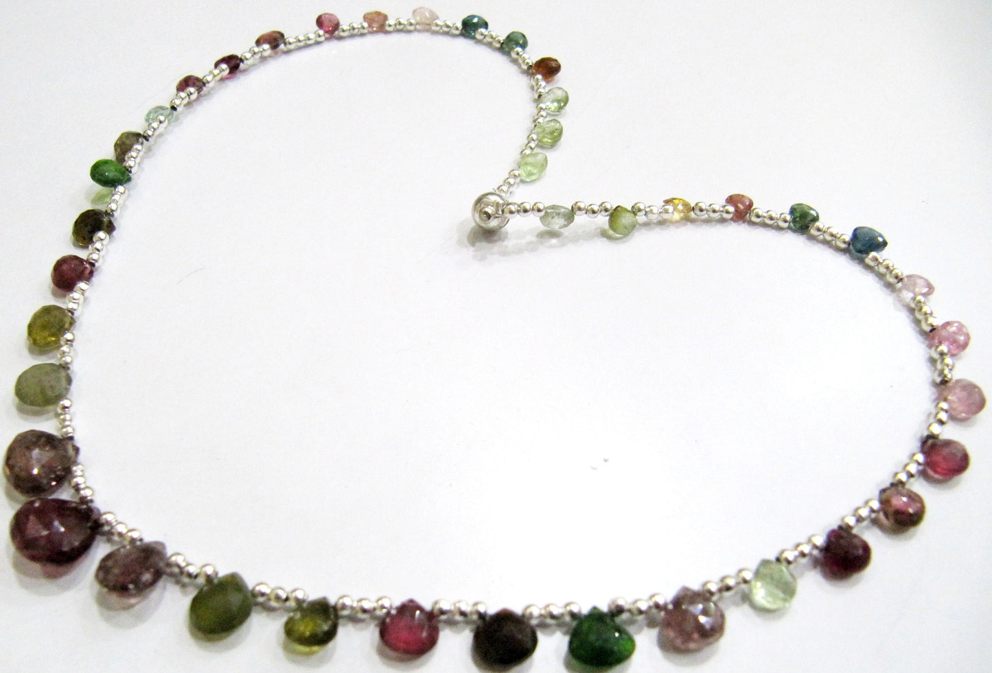 Natural Multi Tourmaline Briolette Faceted Heart Shape 6 to 10mm Graduated Beaded Necklace 16 Inches Long With Magnetic Clasp