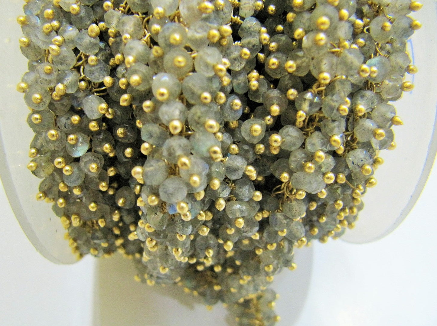 Natural Labradorite Rondelle Micro faceted 3mm Beaded Dangling Cluster Wire Wrapped Rosary Chain Wholesale Prices