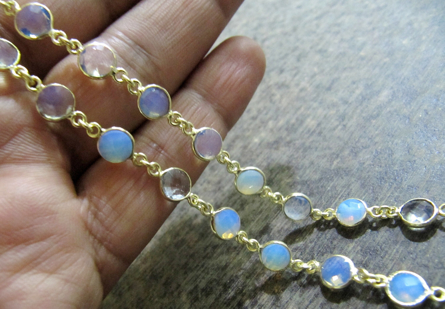 White Opalite Round Coin Shape Briolette Faceted Bezel 7mm Size Connector Chain Wholesale Prices Jewelry making sold per foot