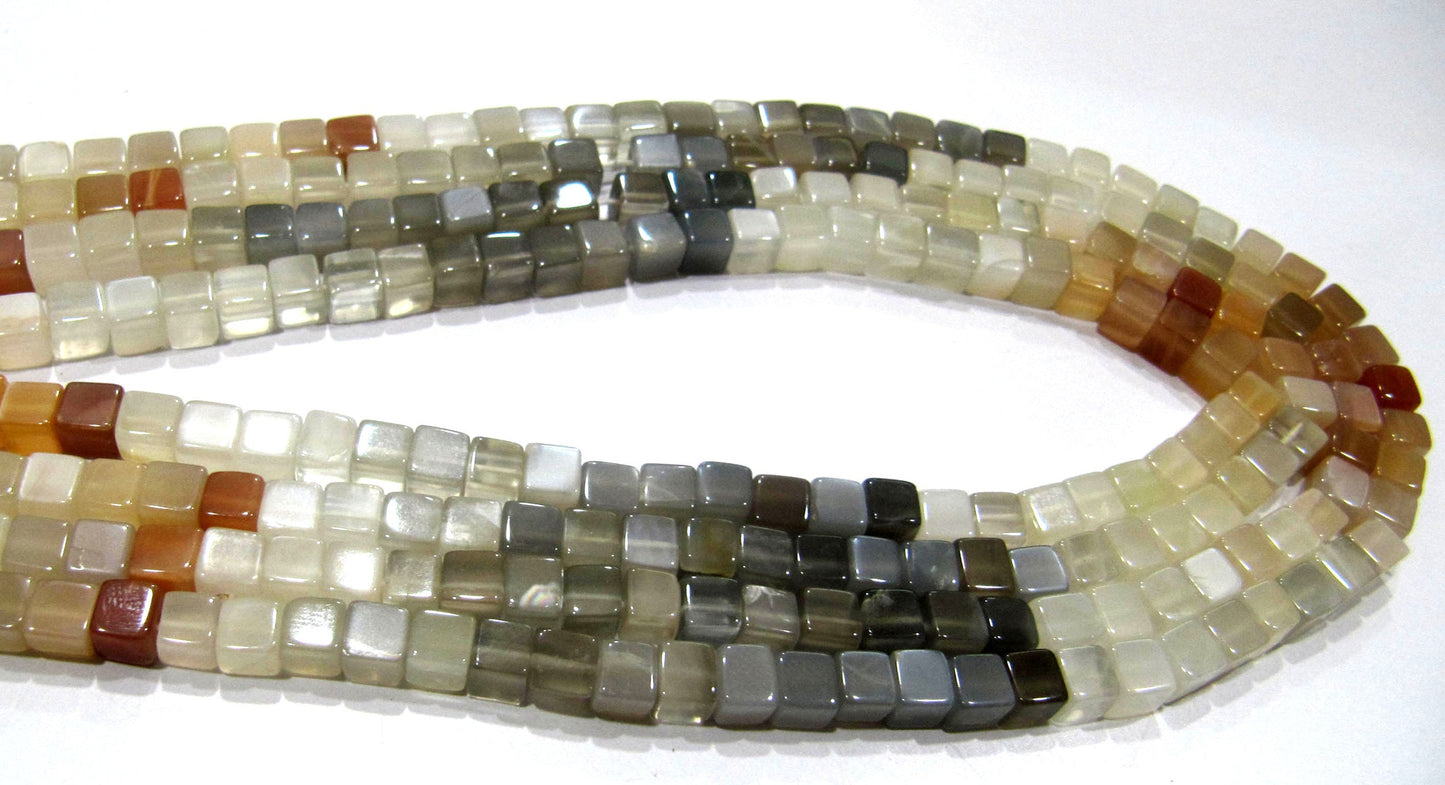 Natural Multi Moonstone Cube 5mm Plain Smooth Box Shape Beads Strand 8 inches long Multi Gemstone Beads Wholesale Prices
