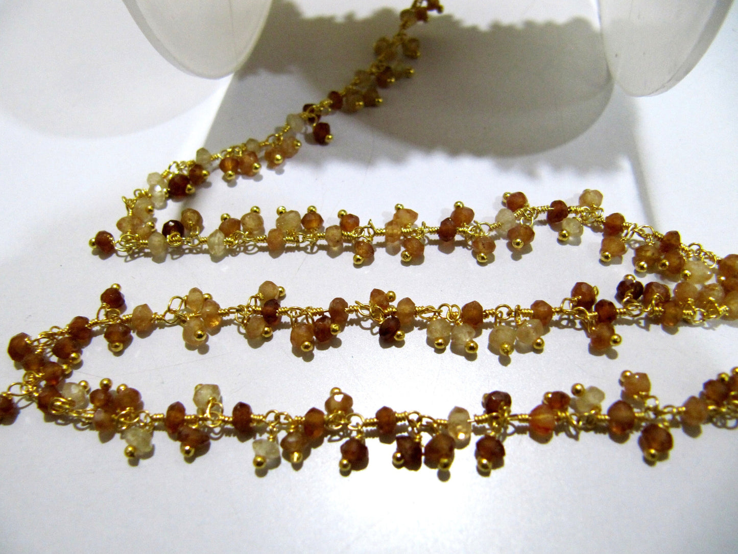 Natural Hessonite Garnet Rondelle Faceted 3mm Size Beaded Wire Wrapped Dangling cluster Chain Jewelry making Gemstone Chain Sold Per foot