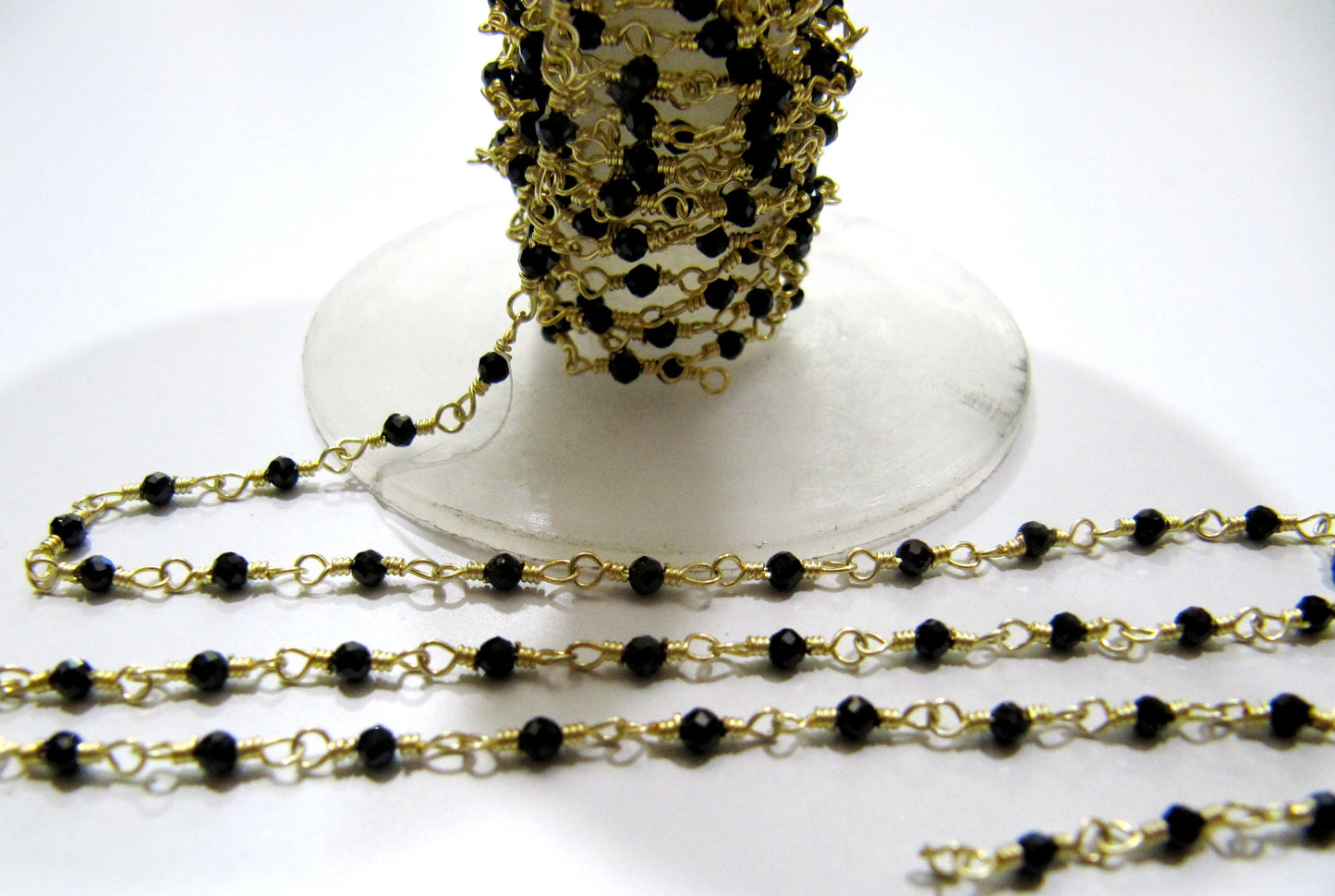 1 Foot -: Natural Black Spinel Rondelle Micro Faceted 2mm Size Beaded Wire Wrapped Rosary Chain Wholesale Prices Jewelry making Chain