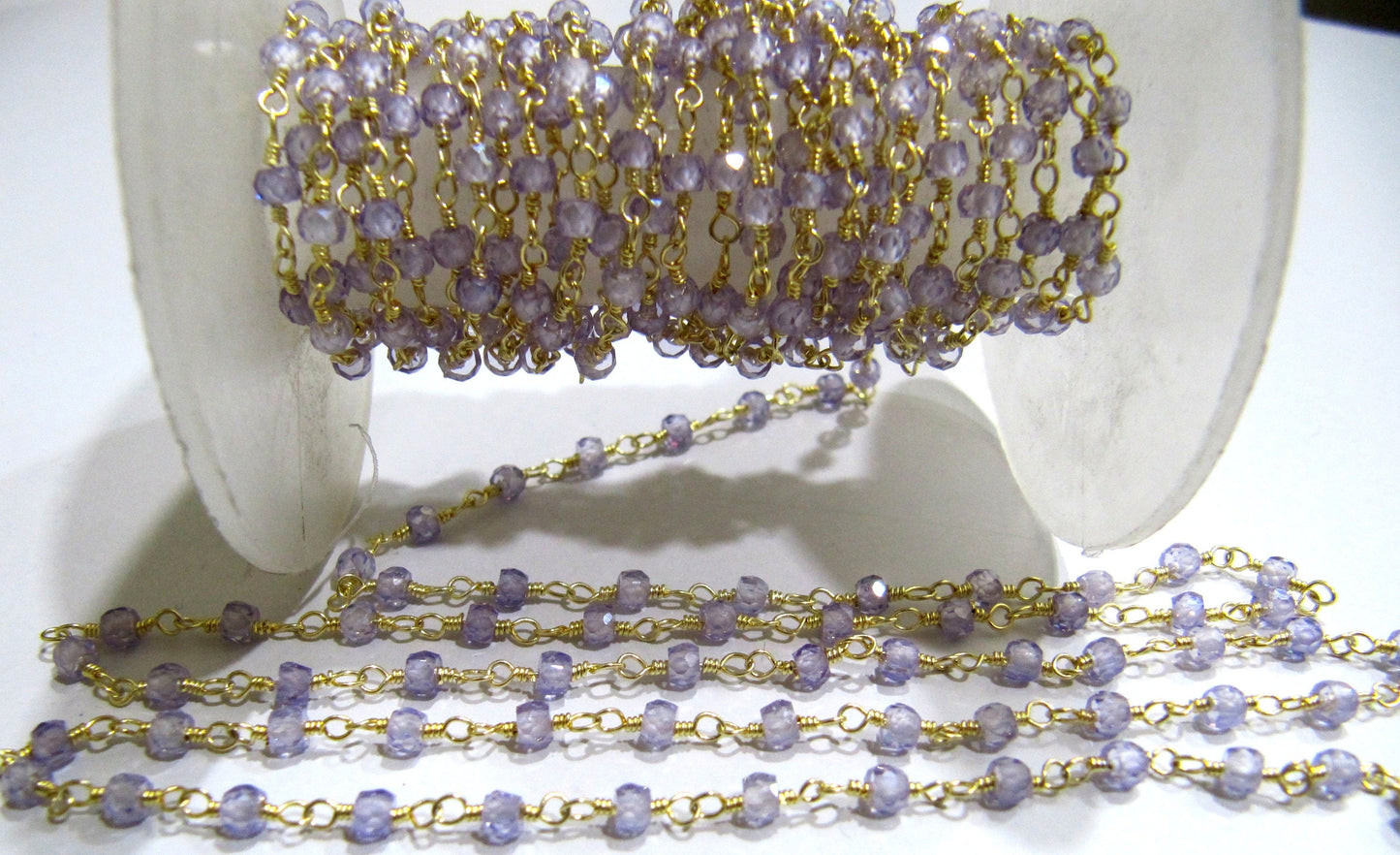 3 Feet - Amethyst Color Cubic Zirconia Rondelle Faceted 3mm Beaded Rosary Chain Gold/Silver/Black Plated Wholesale Price