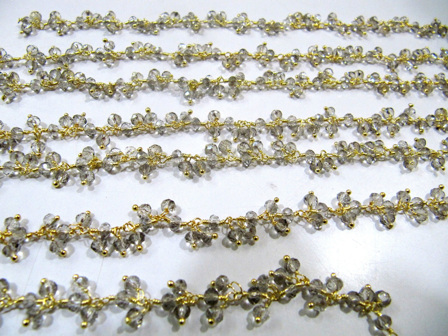 Mystic Labradorite Rondelle Faceted 3-4mm Beaded Dangling Wire Wrapped Thick Cluster Chain Wholesale Prices sold per piece