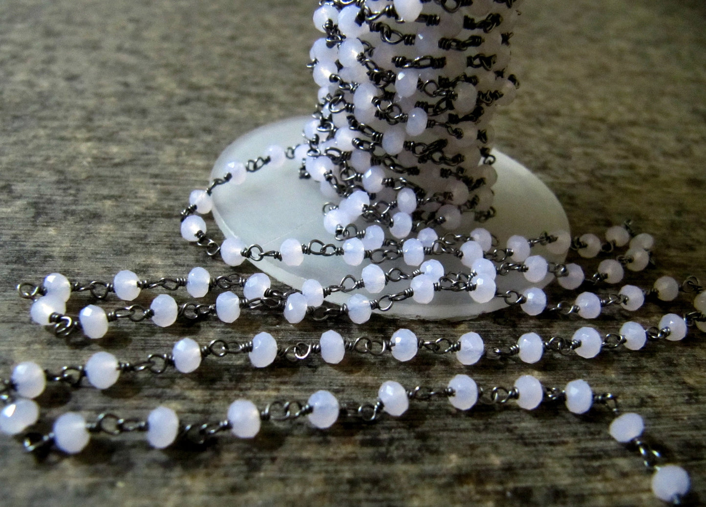 3 Feet -Rose Quartz Rondelle Faceted 3-4mm Beaded Wire Wrapped Rosary Chain ,Gold/Silver/Black/RoseGold Plated Sterling Silver Wholesale
