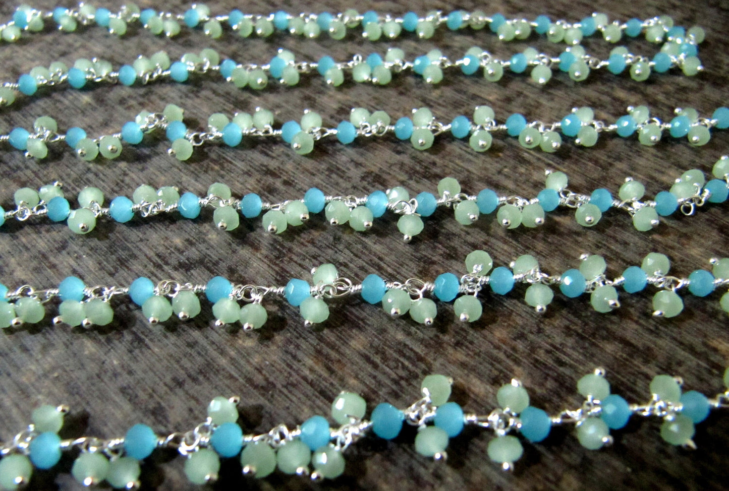 1 Foot-: Green And Aqua Chalcedony Rondelle Faceted 3mm Size Beaded dangling cluster thick Rosary Chain Wholesale Prices