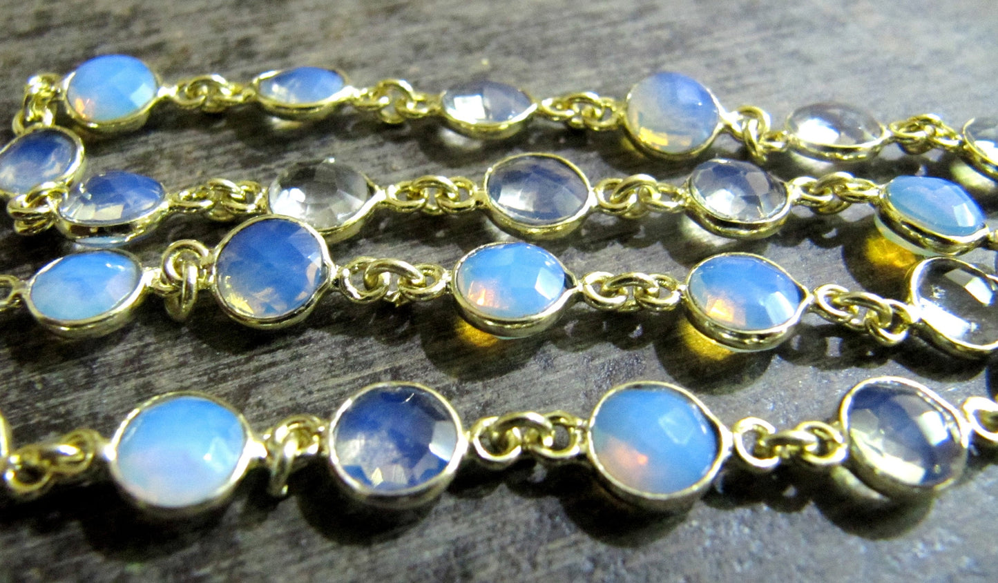 White Opalite Round Coin Shape Briolette Faceted Bezel 7mm Size Connector Chain Wholesale Prices Jewelry making sold per foot