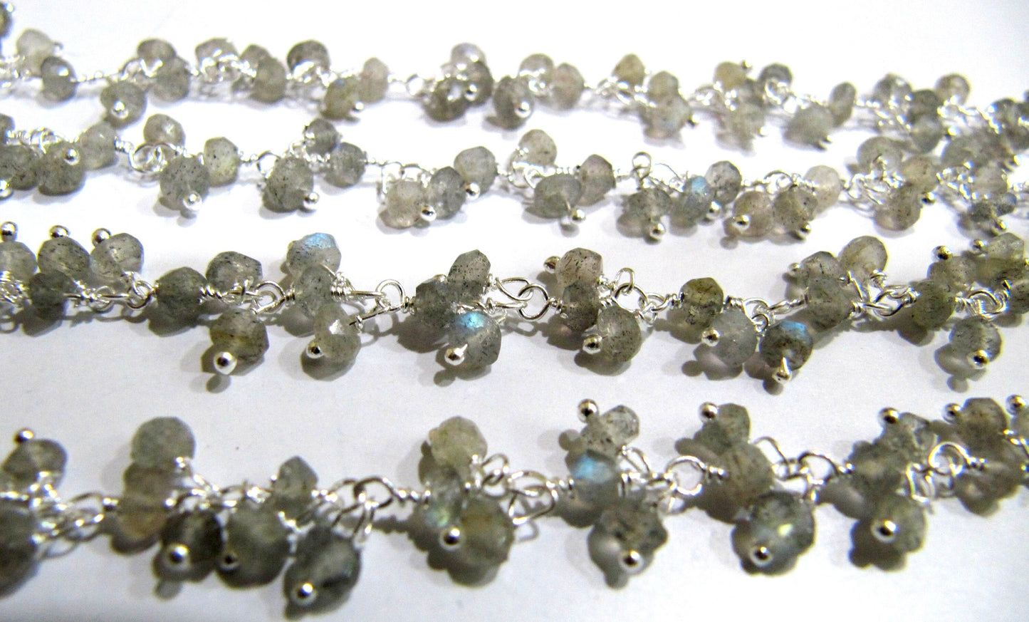 1 Foot -: Natural Labradorite Rondelle Faceted 3mm Size Beaded Wire Wrapped Dangling Cluster Rosary Chain Wholesale Prices