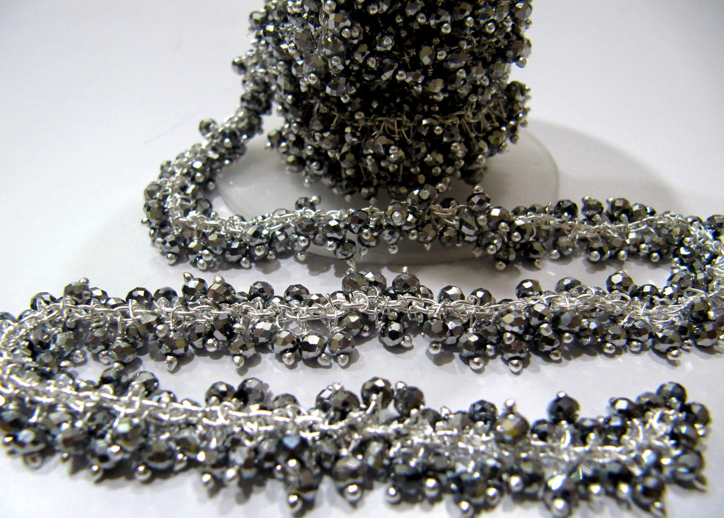 Pyrite Silver Hydro Quartz Rondelle Faceted 3mm Size Wire Wrapped Cluster Beaded Chain Wholesale Prices sold per foot