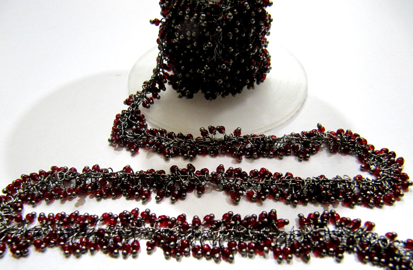 Rubelite Quartz Rondelle Plain Smooth Grape Rosary Chain Size 2mm Wire Wrap Beaded Angoori Dangling Wholesale Price Jewelry Making chain