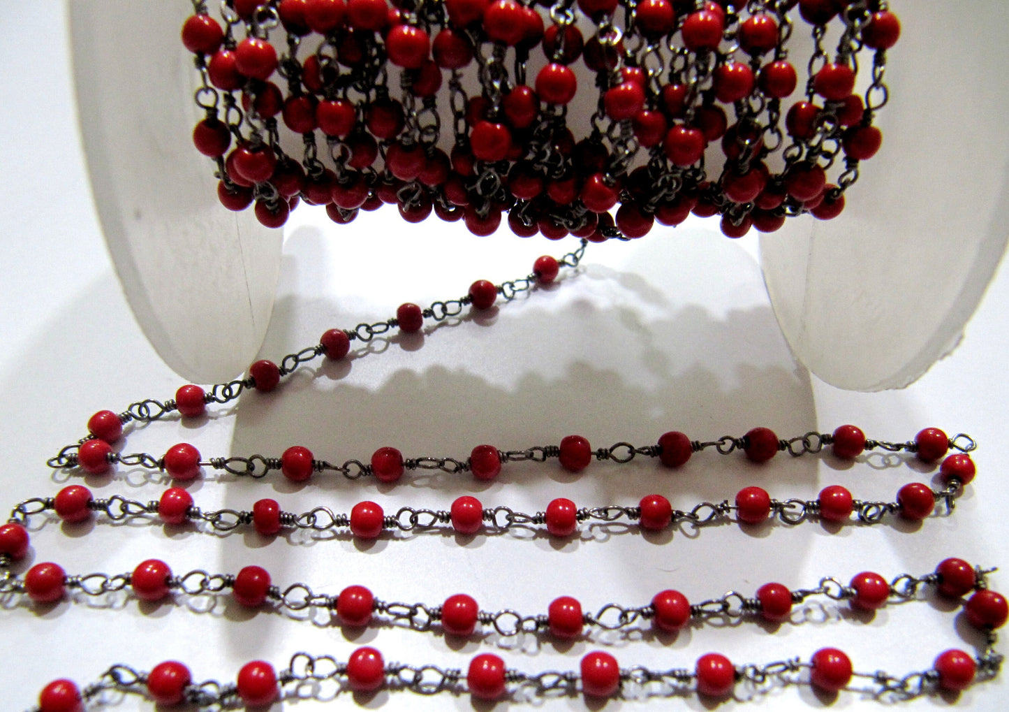 3 Feet-Coral Quartz Plain Smooth Round 3mm ball shape beaded Wire Wrapped Chain Wholesale Prices Jewelry Making Quartz chain