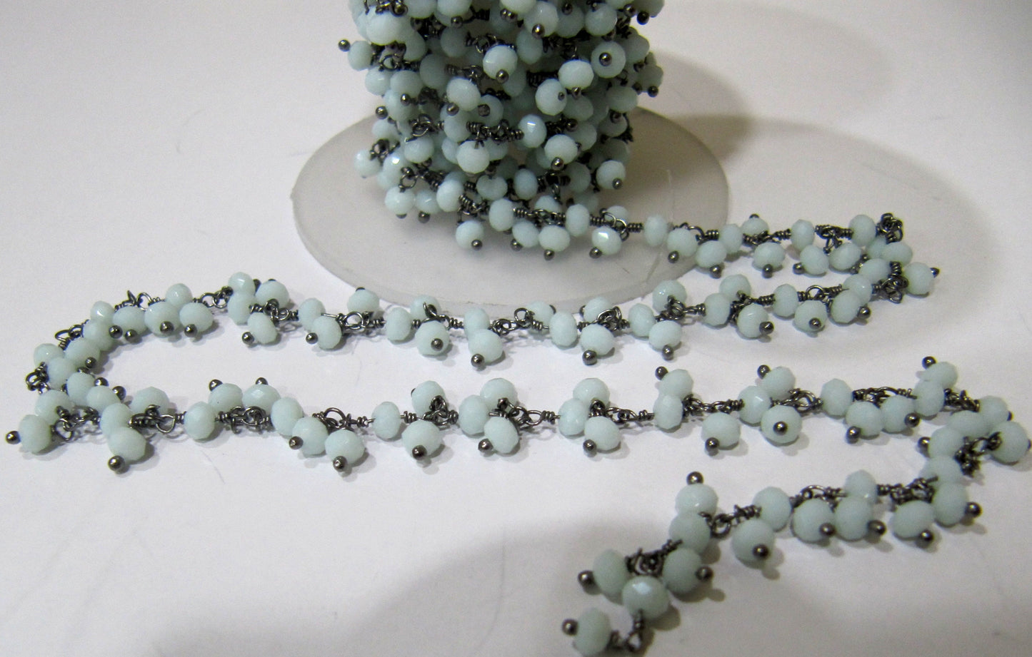 3 Feet-Amazonite Dangling Chain Rondelle Faceted Beaded Cluster Chain 2.5-3mm Size Hydro Quartz Bead Chain Wholesale Price gemstone