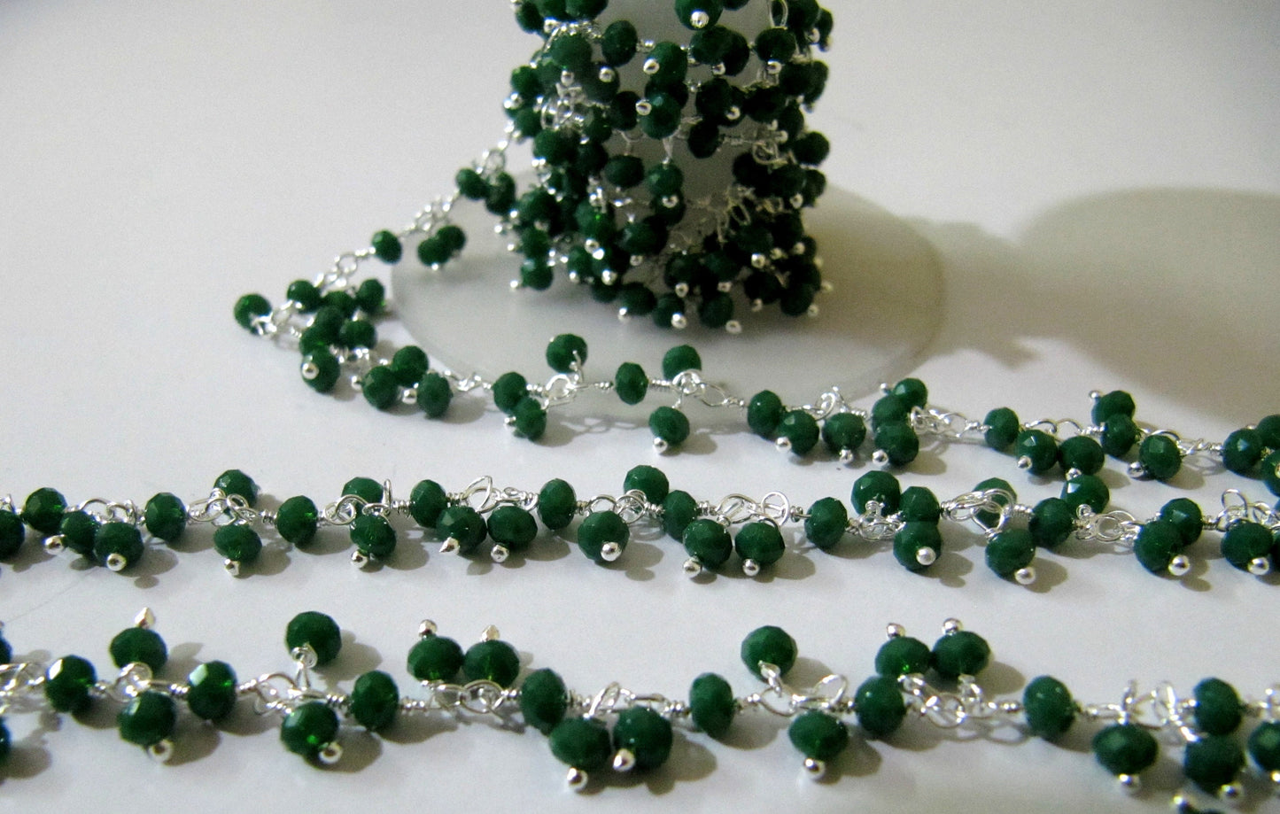 Emerald Hydro Quartz Rondelle Faceted Beaded Dangling Thick Chain 3mm Size Green Hydro Quartz Bead Rosary Chain sold per foot