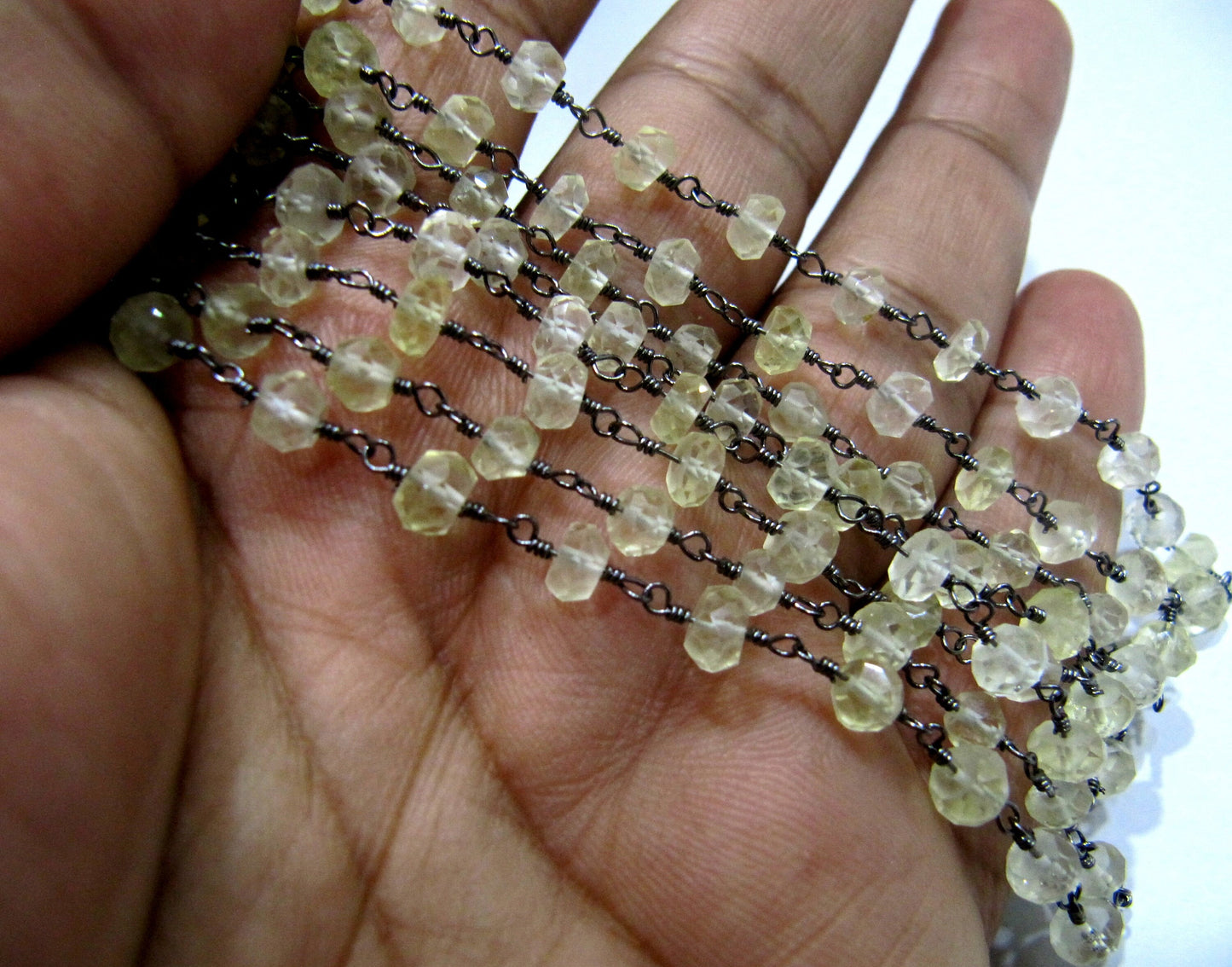 Natural Lemon Quartz Beaded Rosary Chain, Lemon Color 3 to 5mm Rondelle Faceted Rosary Bead Chain Wholesale Prices sold per foot