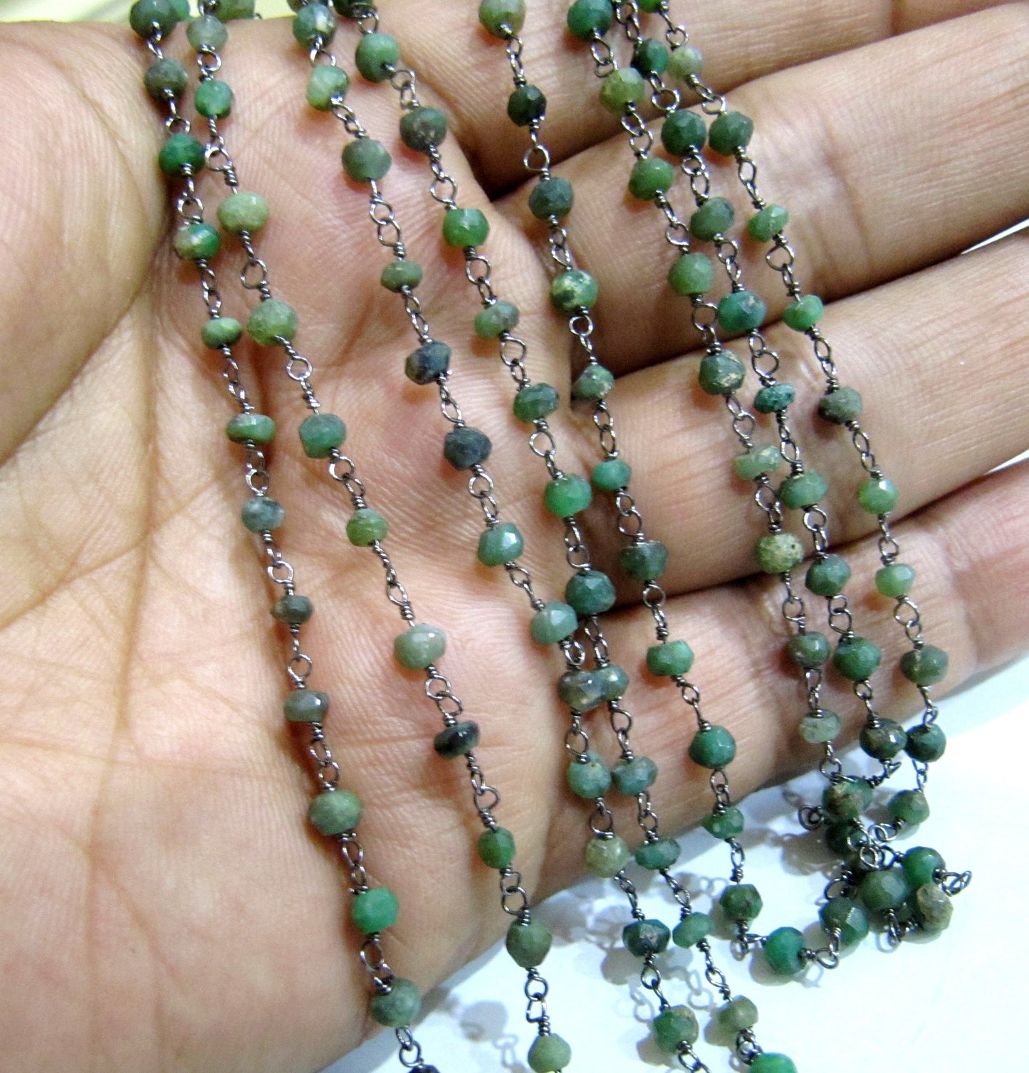 Natural Chrysoprase Rondelle Faceted Beaded Chain 3-4mm Size Chrysoprase Bead Rosary Chain Wholesale Prices gemstone chain sold per foot