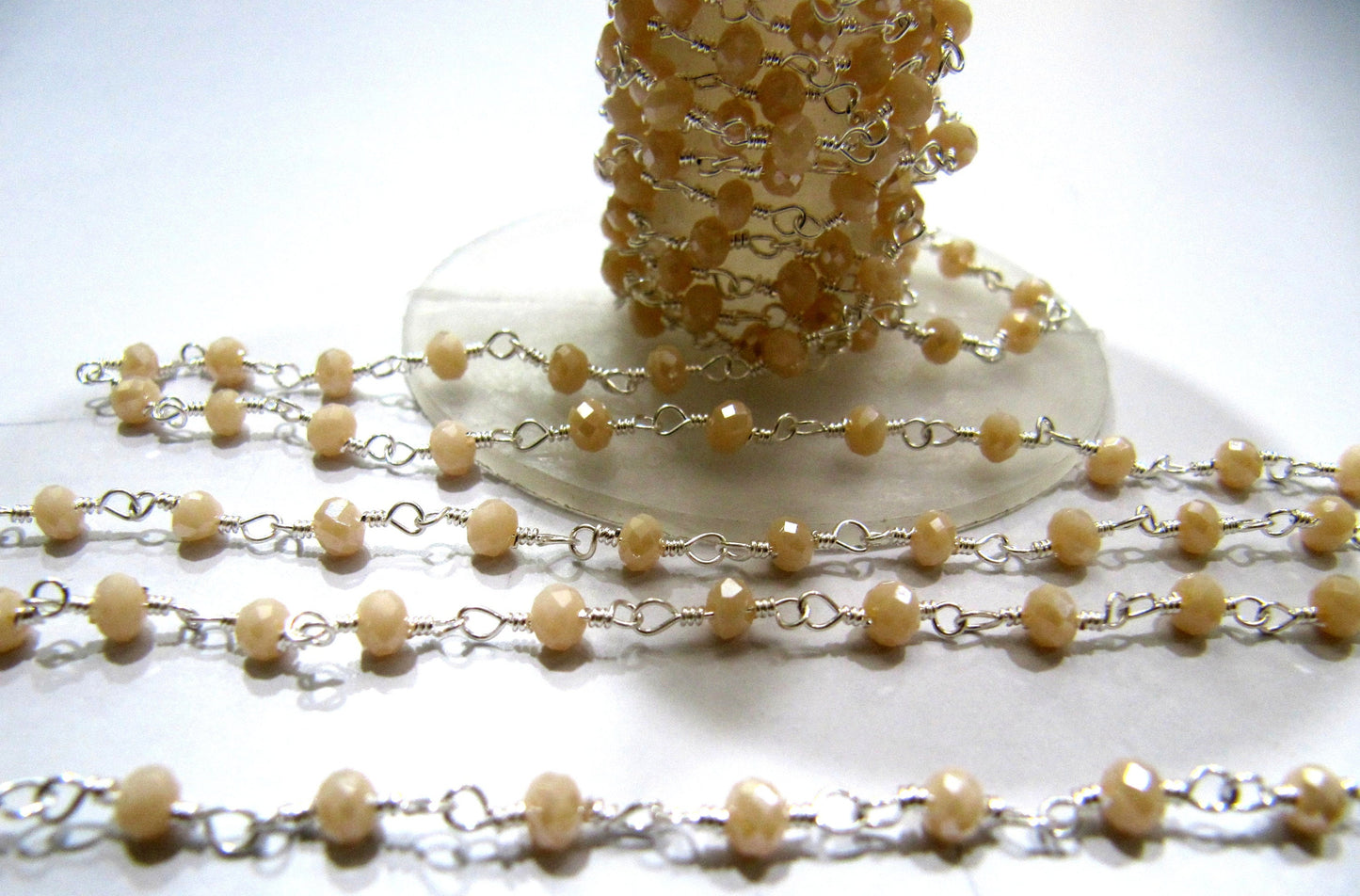 1 Foot-: Mystic Coated Pink Chalcedony Hydro Quartz Rondelle Faceted 3-4mm Size beaded Wire Wrapped Rosary Chain Wholesale prices