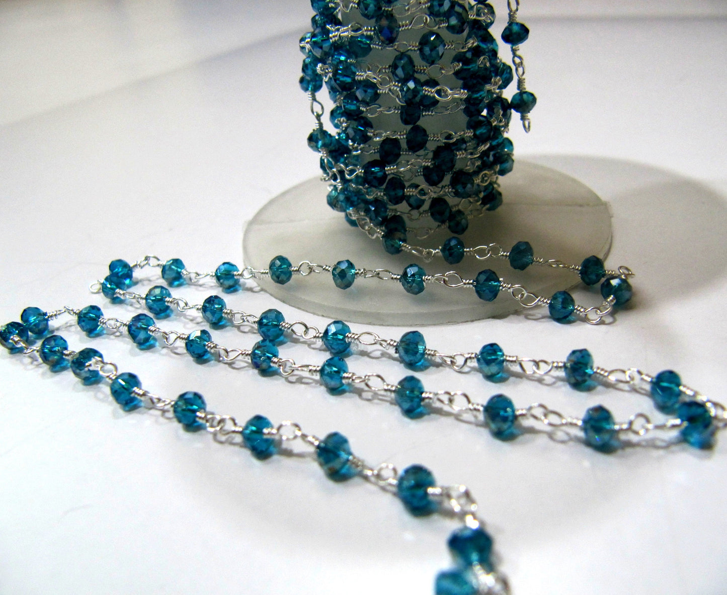 3 Ft-Swiss Blue Topaz Hydro Quartz Rosary Chain Rondelle Faceted Beaded 3mm Size Hydro Quartz Bead Chain Wholesale Prices Crystal chain