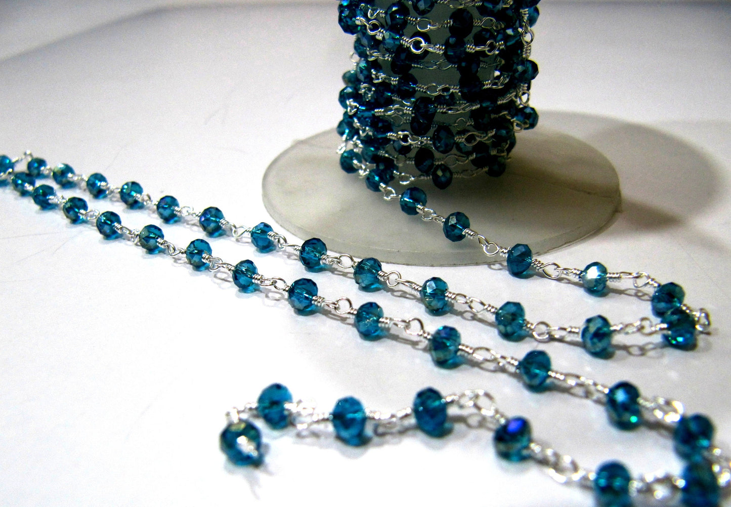 3 Ft-Swiss Blue Topaz Hydro Quartz Rosary Chain Rondelle Faceted Beaded 3mm Size Hydro Quartz Bead Chain Wholesale Prices Crystal chain