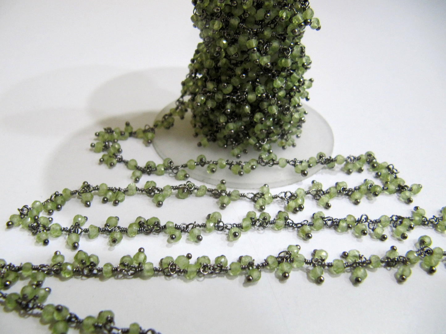 Genuine Peridot Rondelle Faceted 3mm beaded Wire Wrapped Cluster Dangling Chain Jewelry Making gemstone chain Wholesale Prices